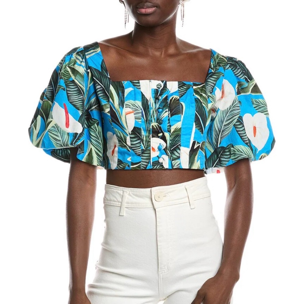 NWT FARM RIO Anthurium Garden Blue Crop Top XXS